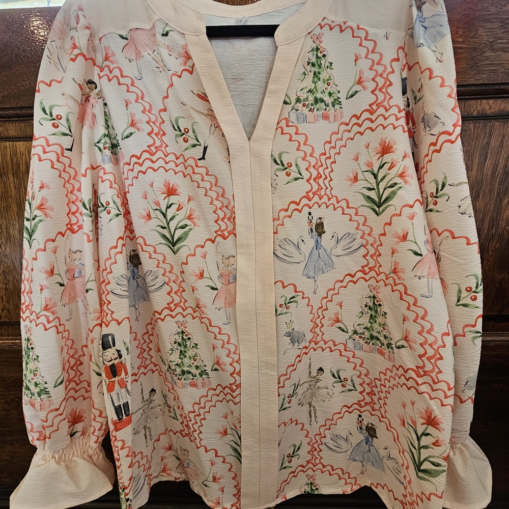 Floral and Figure Print Blouse